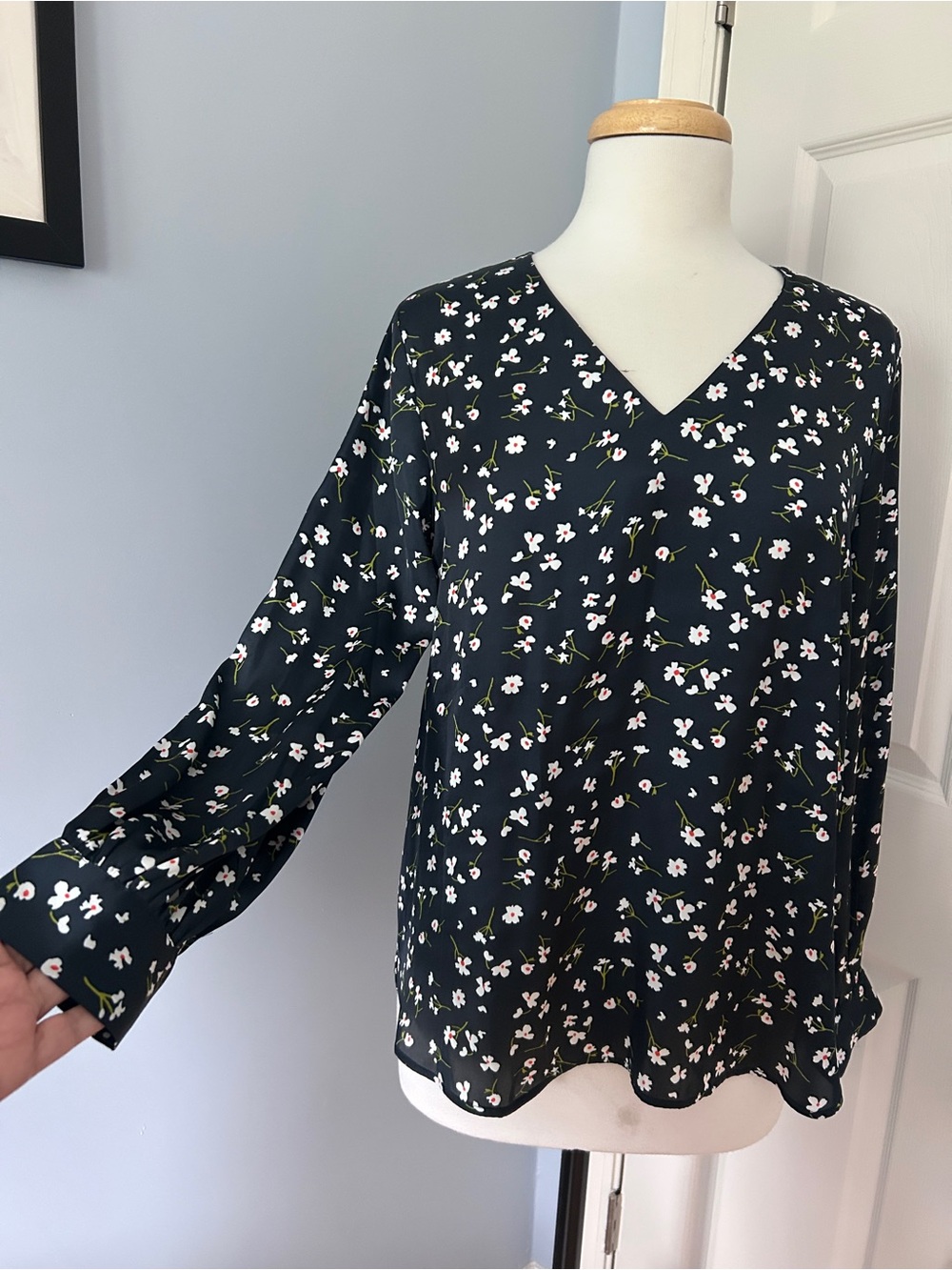 Banana Republic Black V-Neck Floral Blouse
